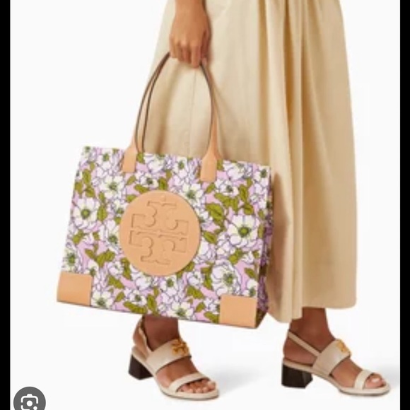 New Tory Burch 💕 ELLA NYLON FLORAL TOTE ASTER PINK FLOWER - Picture 3 of 13